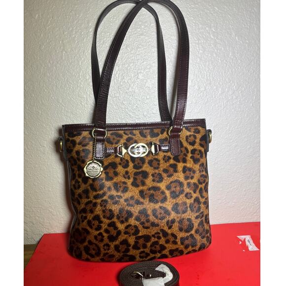 Patricia Nash Leather Lundy Convertible Crossbody Tote Leopard Calf Hair NWOT - Picture 1 of 9